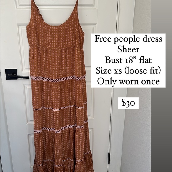 Free People Midnight Dance Maxi Slip Dress Lace Metallic Pink Brown - Picture 2 of 4